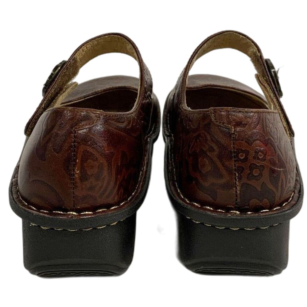 Alegria Paloma Embossed Brown Leather Mary Jane Clogs Size 38 (7.5) - Picture 3 of 7